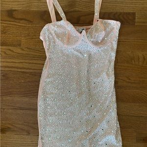 Mini blush pink rhinestone dress